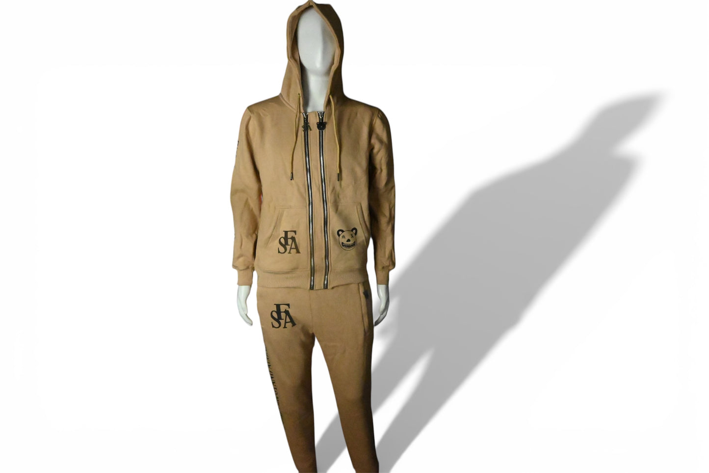 Beige Reflective Double Zipper Hoodies