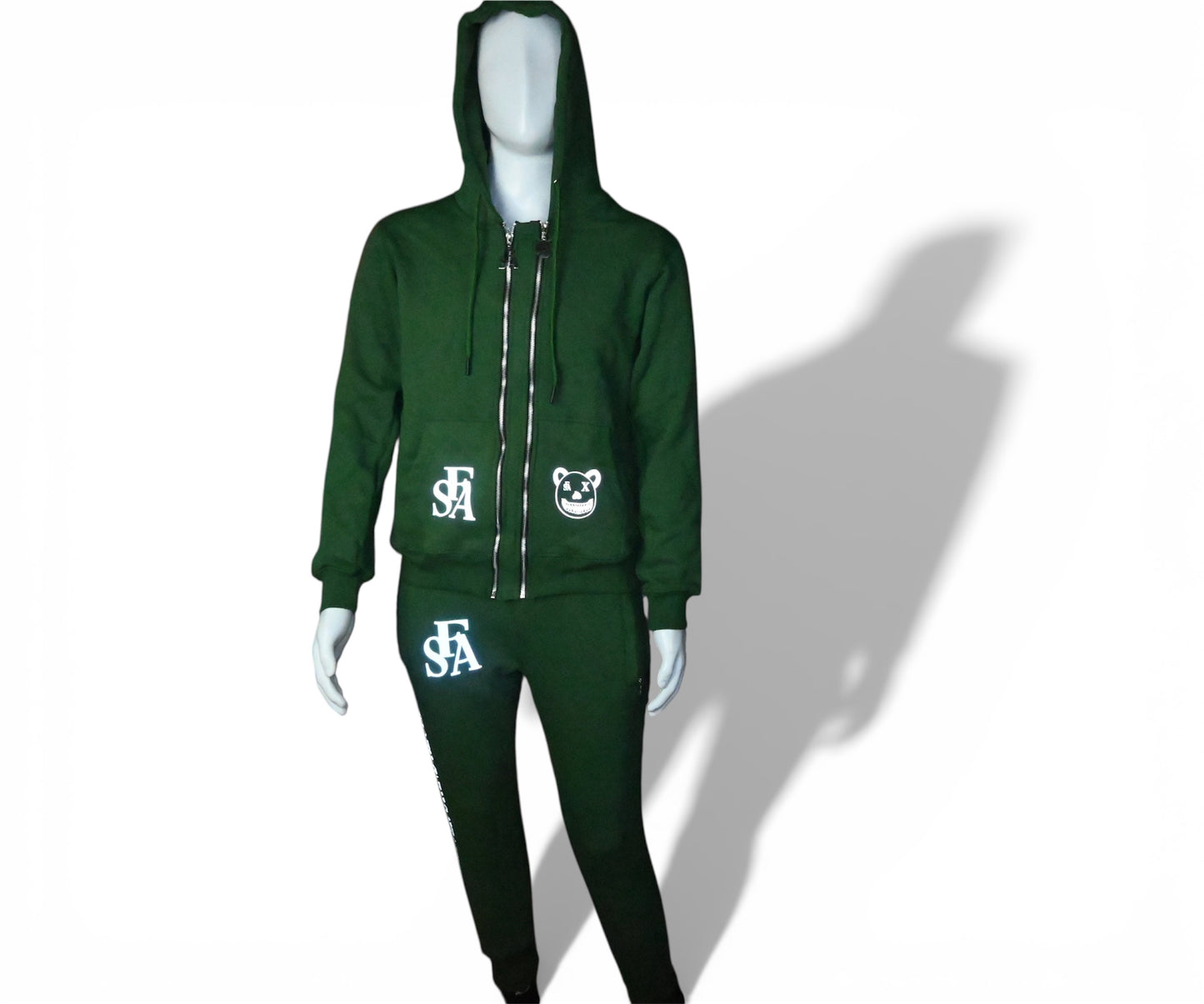 Green Reflective Double Zipper Sweatpants