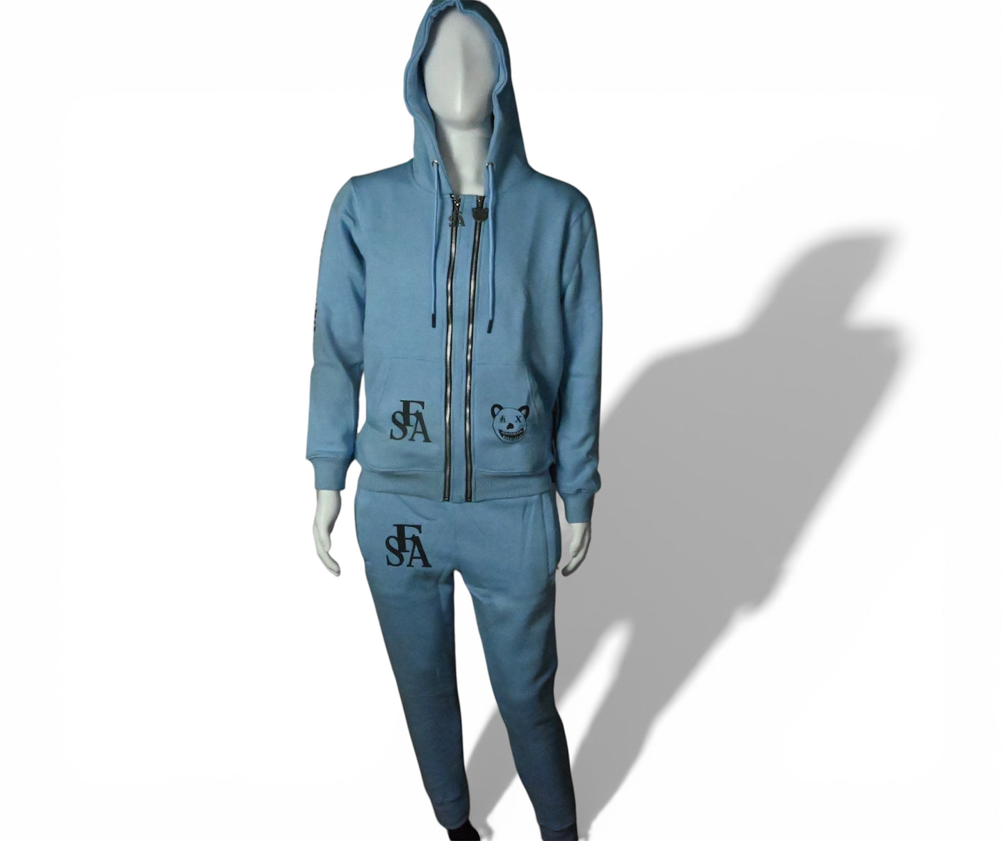 Baby Blue Reflective Double Zipper Sweatpants
