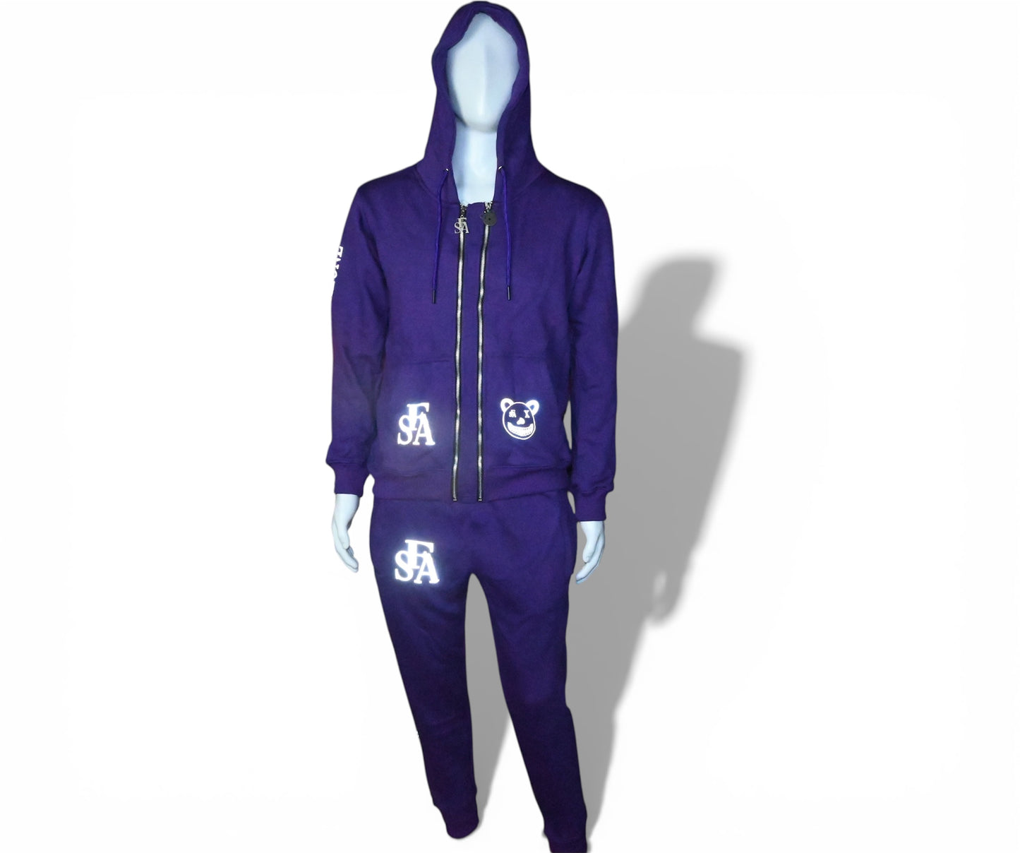 Purple Reflective Double Zipper Sweatpants