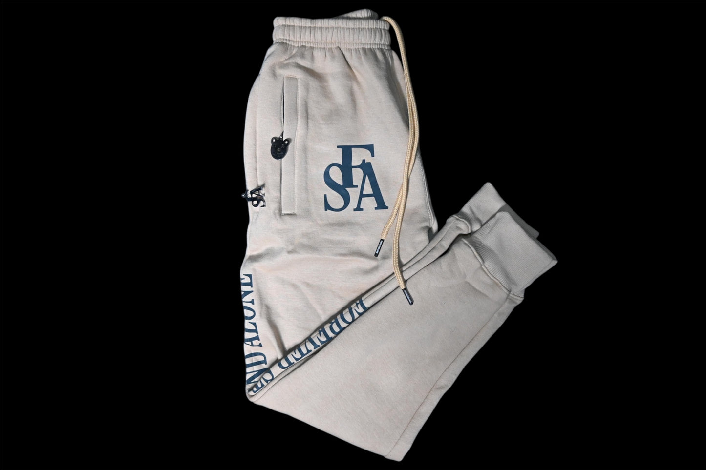 FSA Beige Reflective Double Zipper Sweatpants