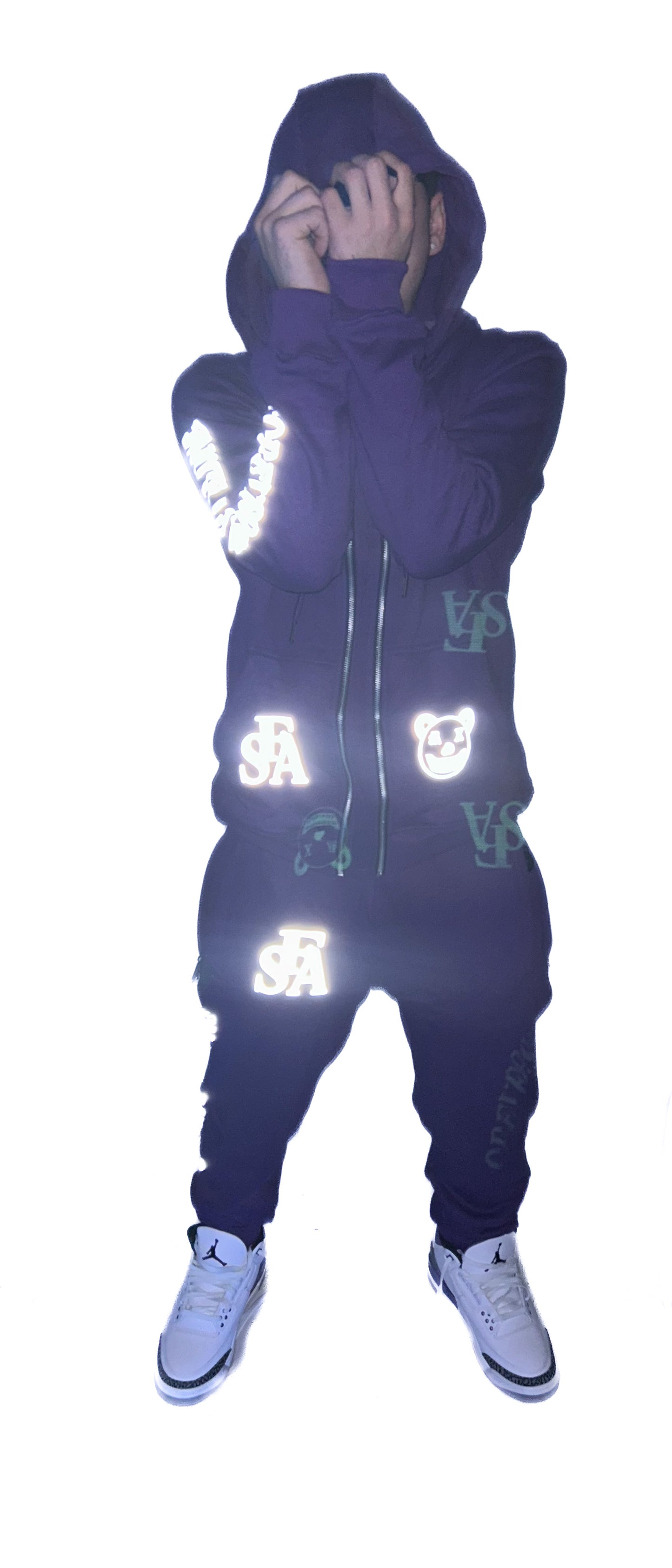 FSA Purple Reflective Double Zipper Hoodies