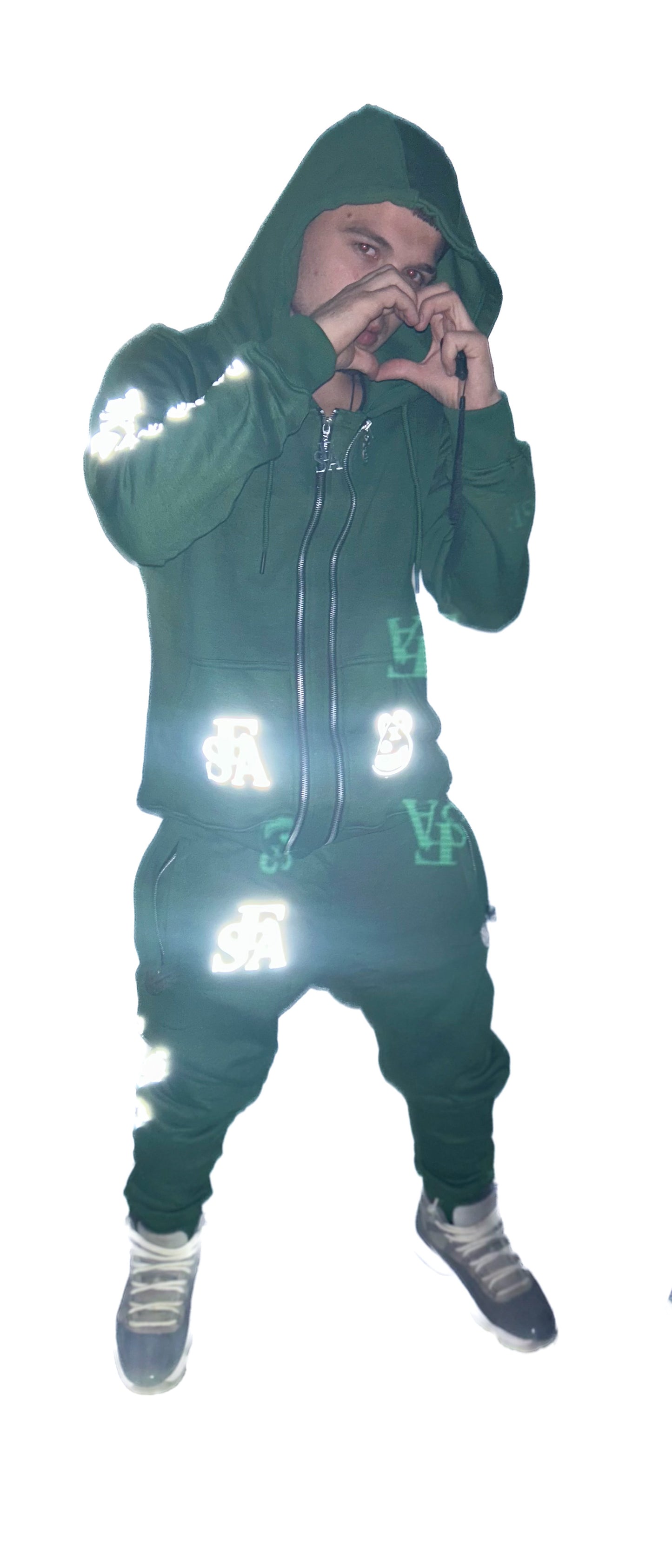 FSA Green Reflective Double Zipper Hoodies