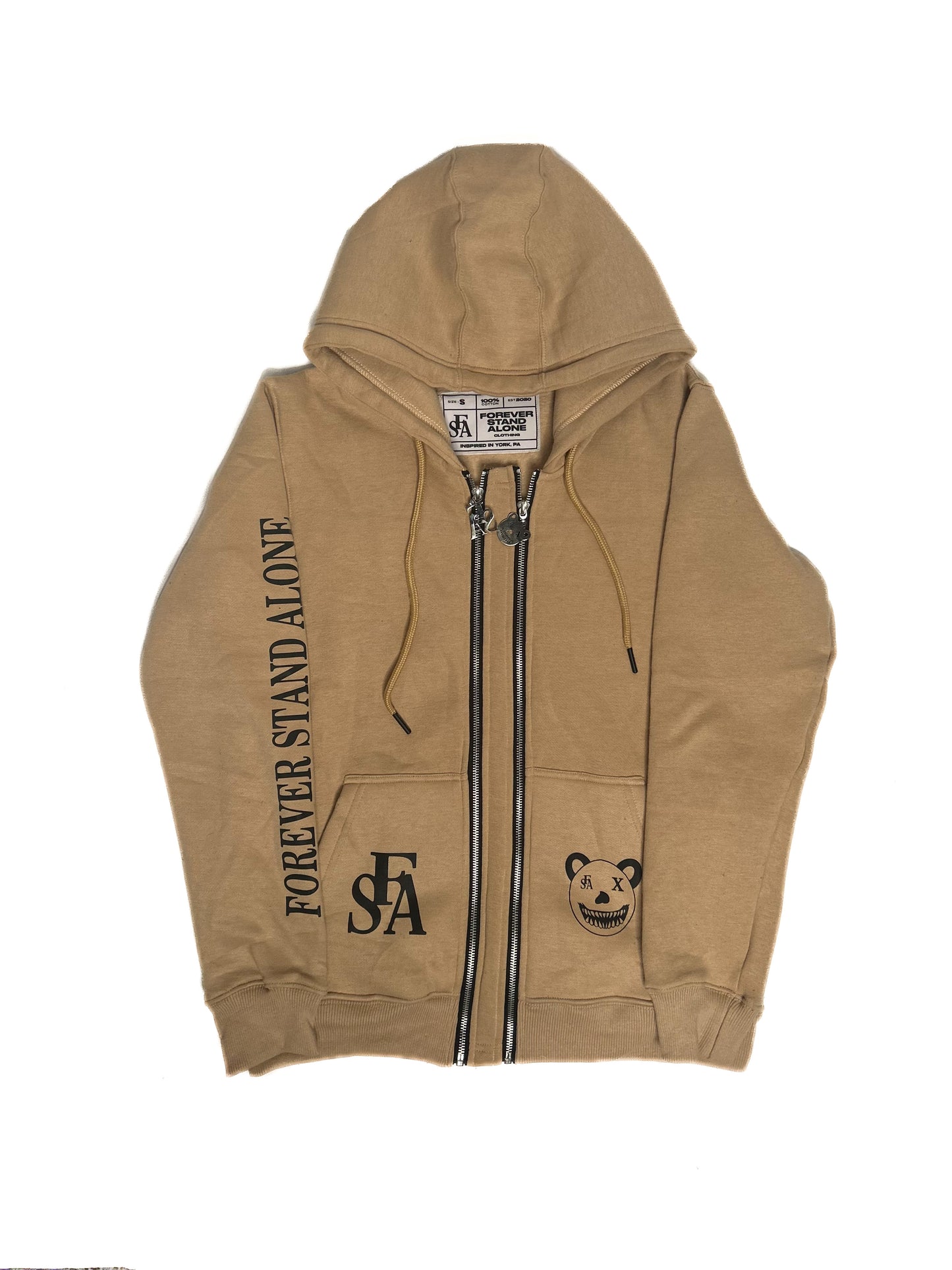 FSA Beige Reflective Double Zipper Hoodies