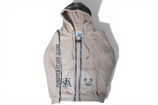 Beige Reflective Double Zipper Hoodies