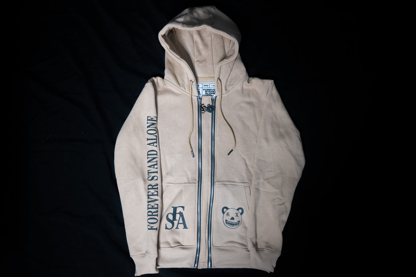 FSA Beige Reflective Double Zipper Hoodies